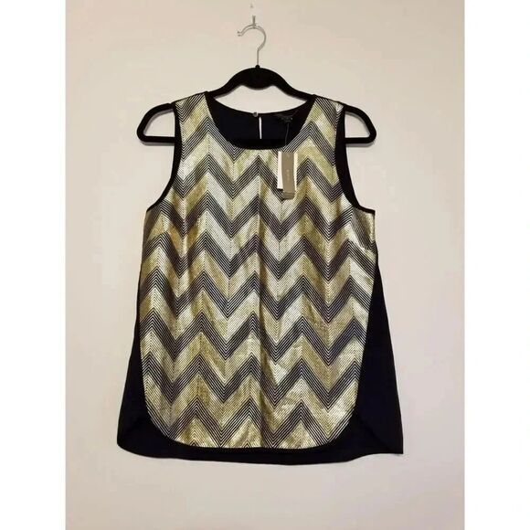 J Crew Navy & Gold Chevron Gilded Tank Blouse - Picture 3 of 7